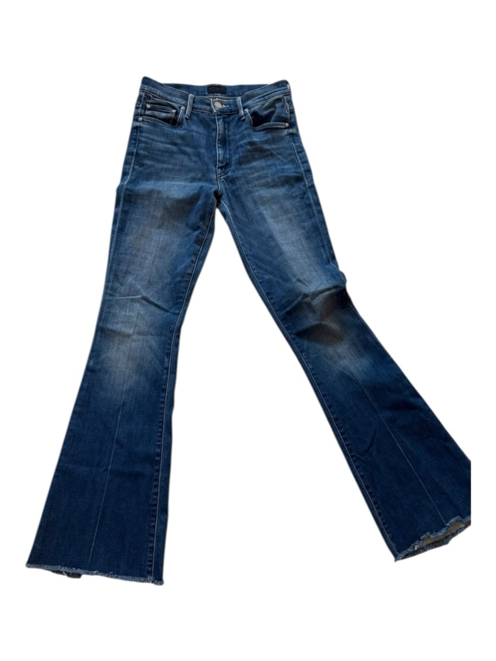 MOTHER The Weekender Fray Dark Blue Flared Denim Jeans